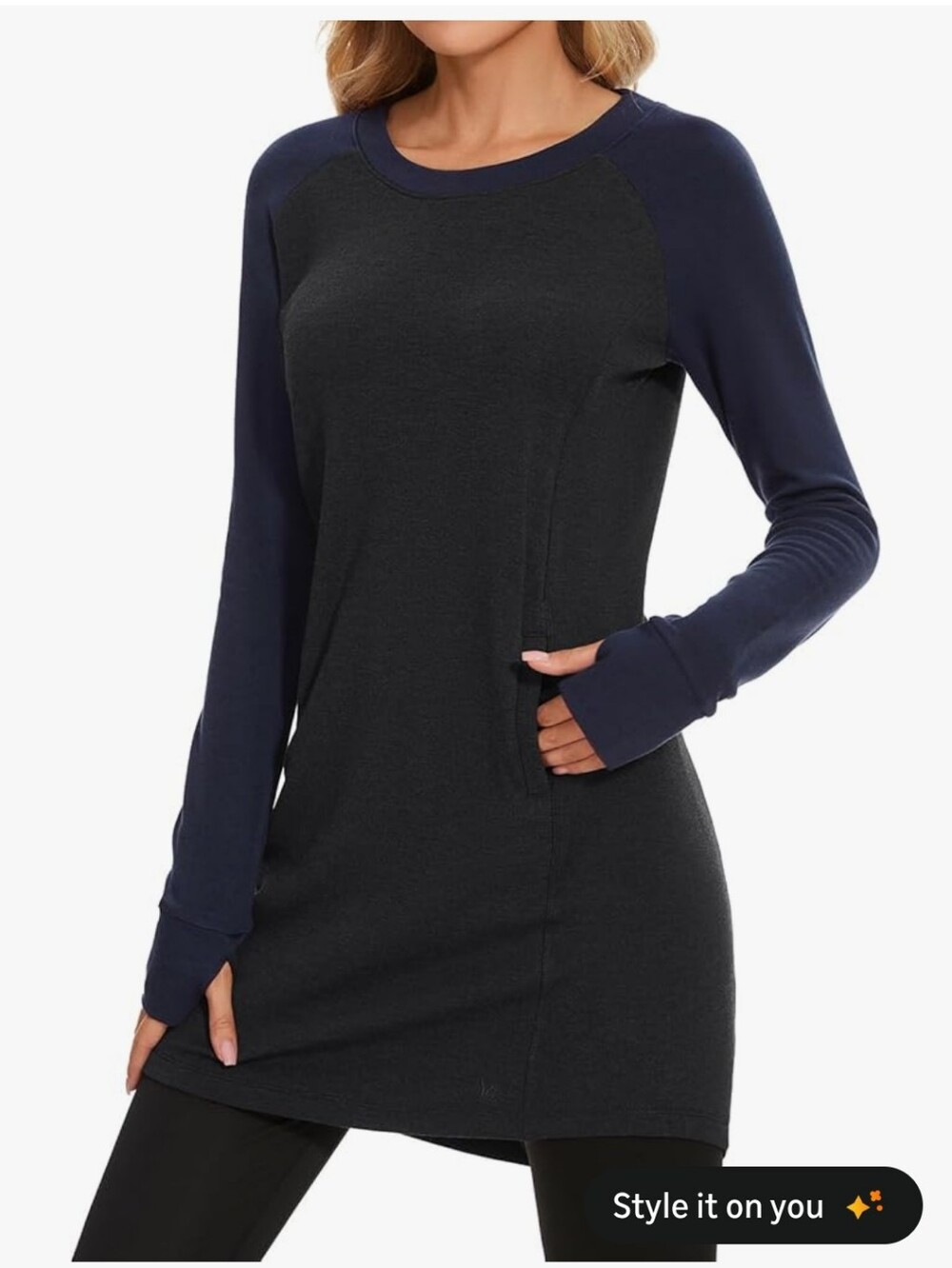 Lightbare Women's Fleece Tunic Sweatshirt Dress Gray/Navy XS NWT with Pockets